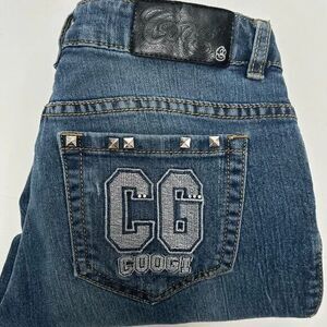 COOGI Embellished Logo Spellout Distressed Mid-Rise Jeans size 7/8‎